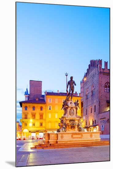 Italy, Emilia Romagana, Bologna. Piazza Maggiore with the Neptune Statue and Fountain.-Ken Scicluna-Mounted Photographic Print