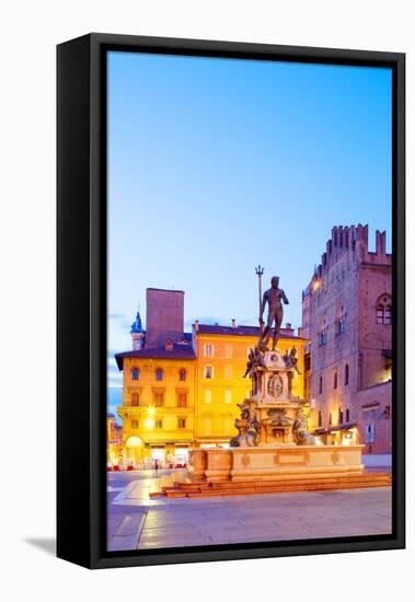 Italy, Emilia Romagana, Bologna. Piazza Maggiore with the Neptune Statue and Fountain.-Ken Scicluna-Framed Stretched Canvas