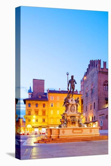 Italy, Emilia Romagana, Bologna. Piazza Maggiore with the Neptune Statue and Fountain.-Ken Scicluna-Stretched Canvas