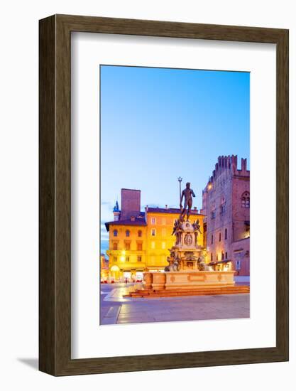 Italy, Emilia Romagana, Bologna. Piazza Maggiore with the Neptune Statue and Fountain.-Ken Scicluna-Framed Photographic Print