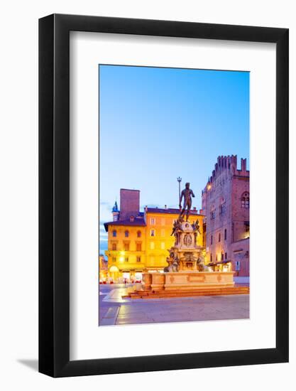 Italy, Emilia Romagana, Bologna. Piazza Maggiore with the Neptune Statue and Fountain.-Ken Scicluna-Framed Photographic Print