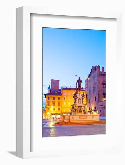 Italy, Emilia Romagana, Bologna. Piazza Maggiore with the Neptune Statue and Fountain.-Ken Scicluna-Framed Photographic Print