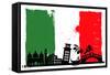 Italy Flag And Silhouettes-bioraven-Framed Stretched Canvas