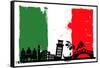 Italy Flag And Silhouettes-bioraven-Framed Stretched Canvas