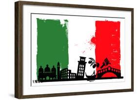 Italy Flag And Silhouettes-bioraven-Framed Art Print