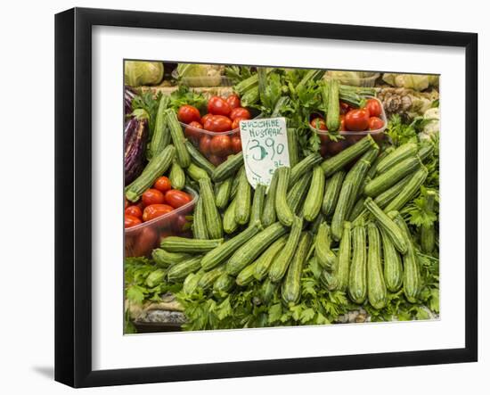 Italy, Florence. A variety of vegetables for sale in a shop in the Central Market, Mercato Centrale-Julie Eggers-Framed Photographic Print