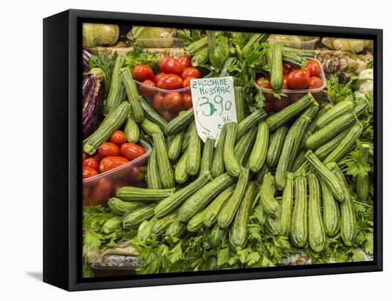 Italy, Florence. A variety of vegetables for sale in a shop in the Central Market, Mercato Centrale-Julie Eggers-Framed Stretched Canvas