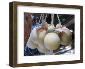 Italy, Florence. Mozzarella balls hanging in a shop in the Central Market, Mercato Centrale-Julie Eggers-Framed Photographic Print