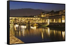 Italy, Florence. River Arno and the Ponte Vecchio at night-Jaynes Gallery-Framed Stretched Canvas