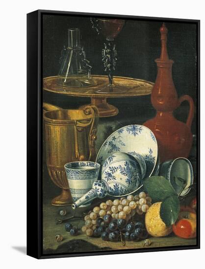 Italy Florence, Still Life with Crockery, Glassware and Fruit-null-Framed Stretched Canvas