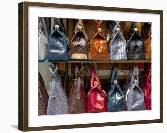 Italy, Florence, Tuscany, Western Europe, Leather Goods on Display-Ken Scicluna-Framed Photographic Print