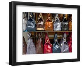 Italy, Florence, Tuscany, Western Europe, Leather Goods on Display-Ken Scicluna-Framed Photographic Print