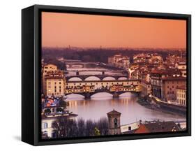 Italy, Florence, Tuscany, Western Europe, 'Ponte Vecchio' and Other Bridges on the Arno River and S-Ken Scicluna-Framed Stretched Canvas