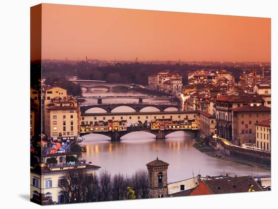 Italy, Florence, Tuscany, Western Europe, 'Ponte Vecchio' and Other Bridges on the Arno River and S-Ken Scicluna-Stretched Canvas