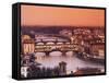 Italy, Florence, Tuscany, Western Europe, 'Ponte Vecchio' and Other Bridges on the Arno River and S-Ken Scicluna-Framed Stretched Canvas