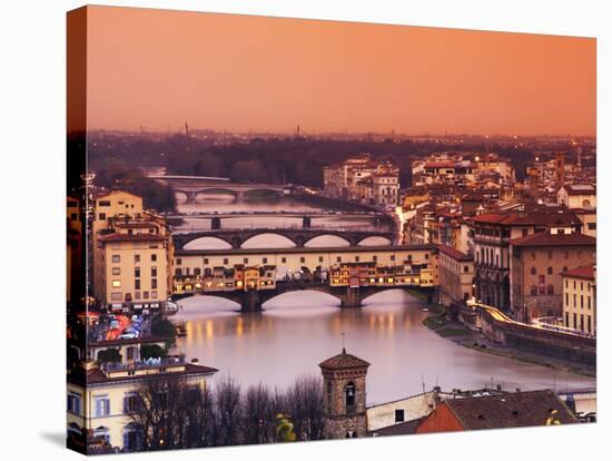 Italy, Florence, Tuscany, Western Europe, 'Ponte Vecchio' and Other Bridges on the Arno River and S-Ken Scicluna-Stretched Canvas