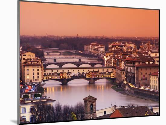 Italy, Florence, Tuscany, Western Europe, 'Ponte Vecchio' and Other Bridges on the Arno River and S-Ken Scicluna-Mounted Photographic Print