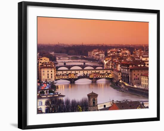 Italy, Florence, Tuscany, Western Europe, 'Ponte Vecchio' and Other Bridges on the Arno River and S-Ken Scicluna-Framed Photographic Print