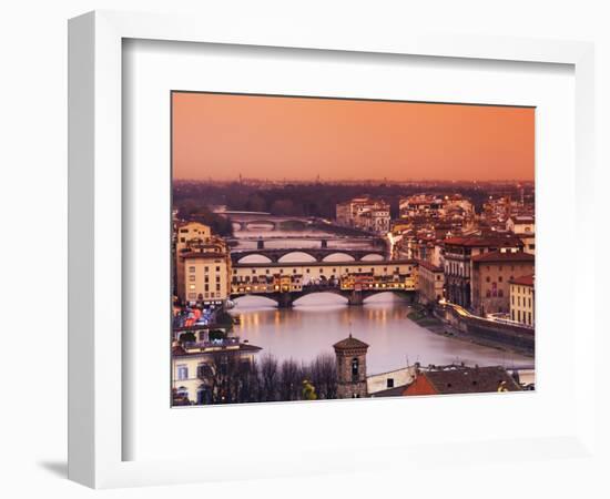 Italy, Florence, Tuscany, Western Europe, 'Ponte Vecchio' and Other Bridges on the Arno River and S-Ken Scicluna-Framed Photographic Print