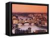 Italy, Florence, Tuscany, Western Europe, 'Ponte Vecchio' and Other Bridges on the Arno River and S-Ken Scicluna-Framed Stretched Canvas