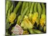 Italy, Florence. Zucchini with flowers for sale in the Central Market, Mercato Centrale in Florence-Julie Eggers-Mounted Photographic Print