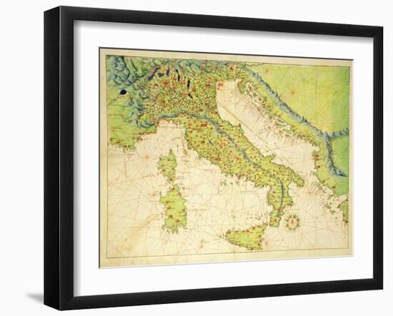 Italy, from an Atlas of the World in 33 Maps, Venice, 1st September 1553-Battista Agnese-Framed Giclee Print