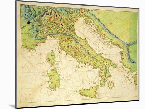 Italy, from an Atlas of the World in 33 Maps, Venice, 1st September 1553-Battista Agnese-Mounted Giclee Print