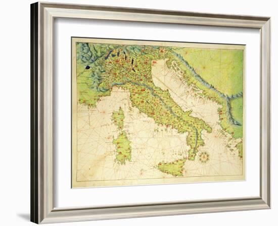 Italy, from an Atlas of the World in 33 Maps, Venice, 1st September 1553-Battista Agnese-Framed Giclee Print