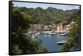 Italy, Genoa province, Portofino. Fishing village on the Ligurian Sea, overlooking harbor-Alan Klehr-Framed Stretched Canvas