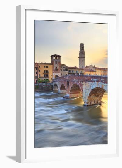 Italy, Italia Veneto, Verona. Ponte Pietra.-Francesco Iacobelli-Framed Photographic Print