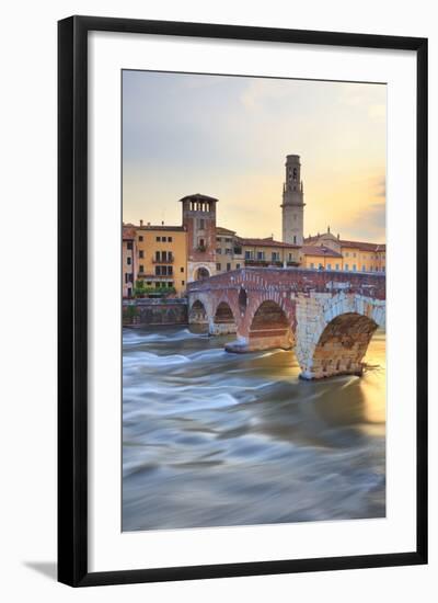 Italy, Italia Veneto, Verona. Ponte Pietra.-Francesco Iacobelli-Framed Photographic Print