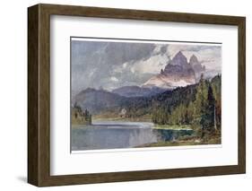 Italy: Lago Di Misurina in the Dolomites with Jagged Rocky Mountains in the Distance-Harrison Compton-Framed Photographic Print
