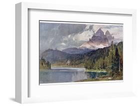 Italy: Lago Di Misurina in the Dolomites with Jagged Rocky Mountains in the Distance-Harrison Compton-Framed Photographic Print