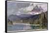 Italy: Lago Di Misurina in the Dolomites with Jagged Rocky Mountains in the Distance-Harrison Compton-Framed Stretched Canvas