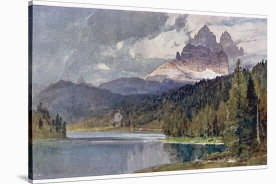 Italy: Lago Di Misurina in the Dolomites with Jagged Rocky Mountains in the Distance-Harrison Compton-Stretched Canvas