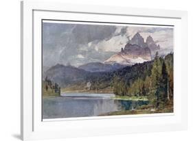 Italy: Lago Di Misurina in the Dolomites with Jagged Rocky Mountains in the Distance-Harrison Compton-Framed Photographic Print