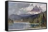 Italy: Lago Di Misurina in the Dolomites with Jagged Rocky Mountains in the Distance-Harrison Compton-Framed Stretched Canvas