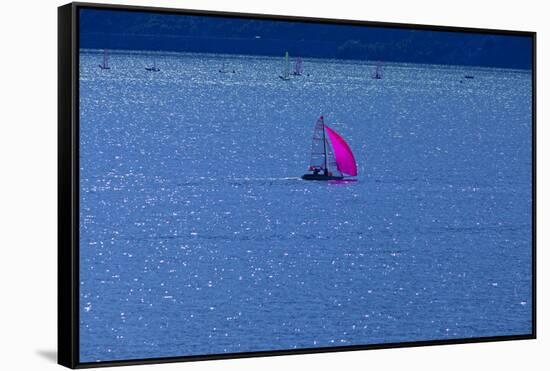 Italy, Lake Garda, Sailboat, Northern Italy, South Tirol, Lake, Waters, Boat, Sailing, Surfer-Chris Seba-Framed Stretched Canvas