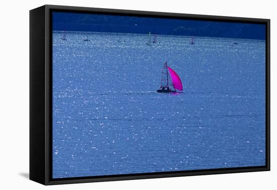 Italy, Lake Garda, Sailboat, Northern Italy, South Tirol, Lake, Waters, Boat, Sailing, Surfer-Chris Seba-Framed Stretched Canvas