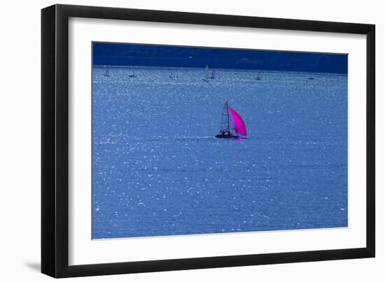 Italy, Lake Garda, Sailboat, Northern Italy, South Tirol, Lake, Waters, Boat, Sailing, Surfer-Chris Seba-Framed Photographic Print