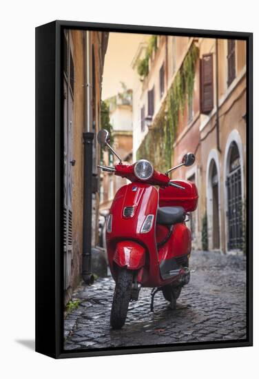 Italy, Lazio, Rome, Trastevere, Red Vespa-Jane Sweeney-Framed Stretched Canvas