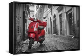 Italy, Lazio, Rome, Trastevere, Red Vespa-Jane Sweeney-Framed Stretched Canvas