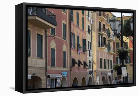 Italy, Liguria Province, Santa Margherita Ligure, pastel buildings-Alan Klehr-Framed Stretched Canvas