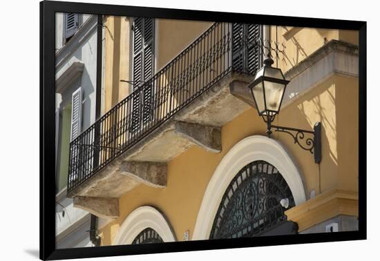 Italy, Lombardy, Cremona. Balcony with wrought iron work-Alan Klehr-Framed Photographic Print