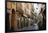 Italy, Lombardy, Cremona, cobblestone street with bicycles and old buildings-Alan Klehr-Framed Photographic Print