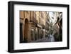 Italy, Lombardy, Cremona, cobblestone street with bicycles and old buildings-Alan Klehr-Framed Photographic Print