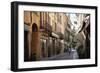 Italy, Lombardy, Cremona, cobblestone street with bicycles and old buildings-Alan Klehr-Framed Photographic Print