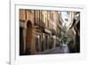 Italy, Lombardy, Cremona, cobblestone street with bicycles and old buildings-Alan Klehr-Framed Photographic Print