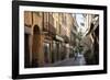Italy, Lombardy, Cremona, cobblestone street with bicycles and old buildings-Alan Klehr-Framed Photographic Print