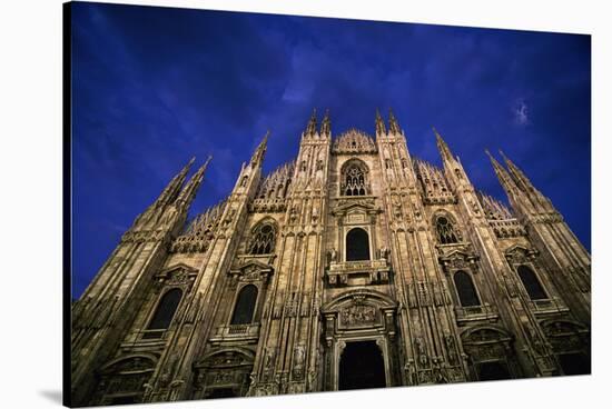 Italy, Lombardy, Milan, Duomo, Florence Cathedral at Dusk-Walter Bibikow-Stretched Canvas